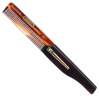 Handmade 167mm Folding Pocket Comb with Clip - A 20T